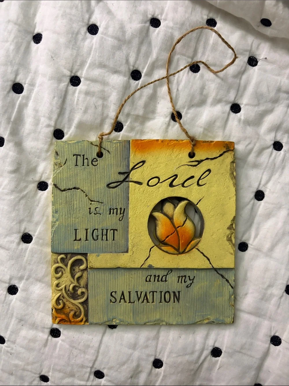 The Lord Is My Light and Salvation Wall Plaque - Yellow and Cream